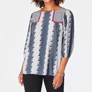 MATILDA JANE A Quick Getaway Top Blue Floral Boho MEDIUM